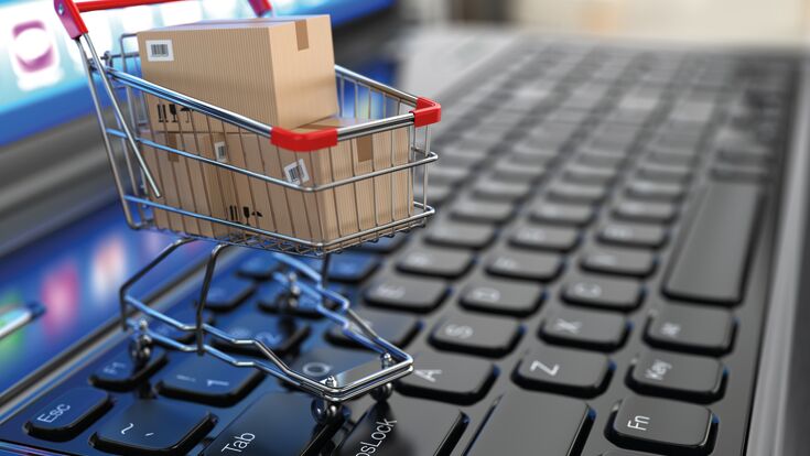 © Maksym Yemelyanov - Fotolia laptop buying computer shopping cart internet e-commerce technology isolated white retail empty store nobody buy three-dimensional shiny pc silver metal basket monitor market on business render selling gift trading web home concepts carrying page activity merchandise consumerism commercial push objects handle hypermarket e-economy paying price 3d macro