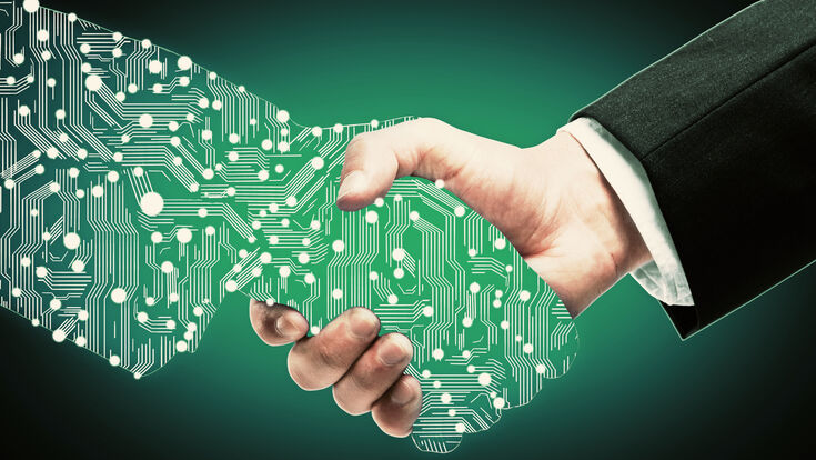 © peshkova - Fotolia handshake digital green background businessman man male business future trust transformation futuristic office support industry corporate IT engineering design greeting machine company technology shaking hands partnership concept agreement communication human deal professional world meeting relationship partner binary science global successful success data power computer robotic team teamwork work sleeve suit handshake digital green background businessman man male business future trust transformation futuristic office support industry corporate it engineering design greeting machine company technology shaking hands partnership concept agreement communication human deal professional world meeting relationship partner binary science global successful success data power computer robotic team teamwork work sleeve suit