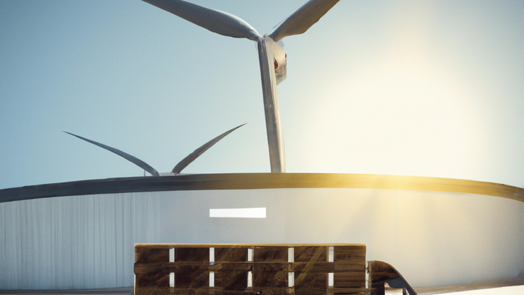 © DALL.E delivery plattform surrounded by renewable energy industrial style